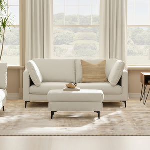 HomeRoots 76" Cream Fabric Sofa with Chic Black Metal Legs - Mid-Century Modern Design for Stylish Comfort 641007