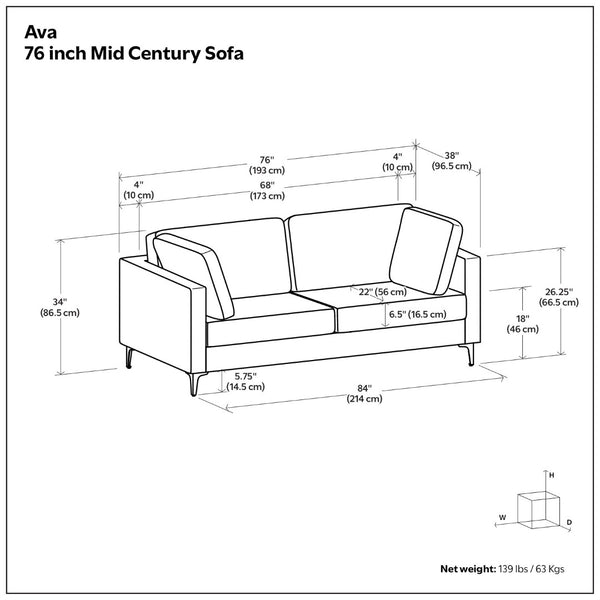 HomeRoots 76" Cream Fabric Sofa with Chic Black Metal Legs - Mid-Century Modern Design for Stylish Comfort 641007