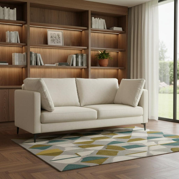 HomeRoots 76" Cream Fabric Sofa with Chic Black Metal Legs - Mid-Century Modern Design for Stylish Comfort 641007