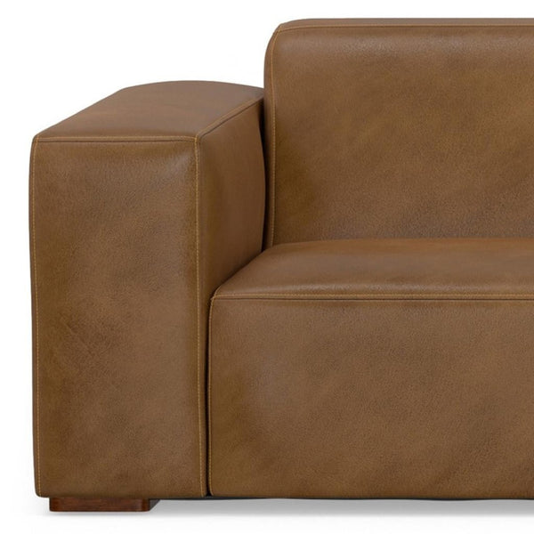 HomeRoots 122" Brown Leather Modular Wood Sofa - Luxurious Comfort, Stylish Design & Versatile Configuration Options 641008