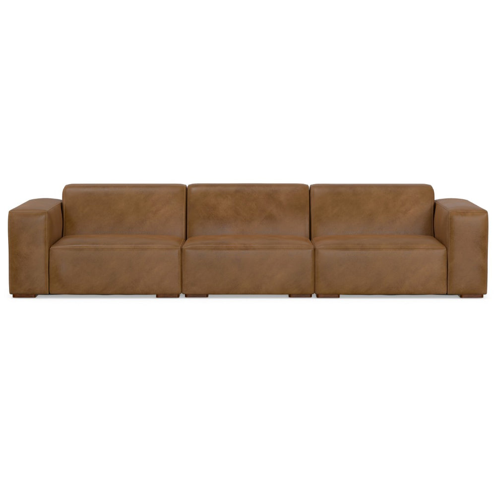 HomeRoots 122" Brown Leather Modular Wood Sofa - Luxurious Comfort, Stylish Design & Versatile Configuration Options 641008