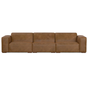 HomeRoots 122" Brown Leather Modular Wood Sofa - Luxurious Comfort, Stylish Design & Versatile Configuration Options 641008