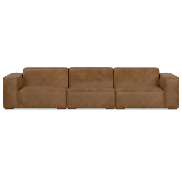 HomeRoots 122" Brown Leather Modular Wood Sofa - Luxurious Comfort, Stylish Design & Versatile Configuration Options 641008