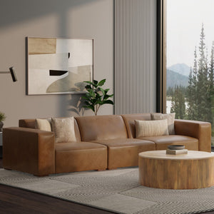 HomeRoots 122" Brown Leather Modular Wood Sofa - Luxurious Comfort, Stylish Design & Versatile Configuration Options 641008