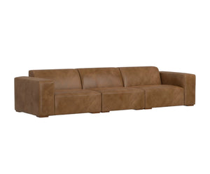 HomeRoots 122" Brown Leather Modular Wood Sofa - Luxurious Comfort, Stylish Design & Versatile Configuration Options 641008