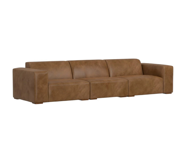 HomeRoots 122" Brown Leather Modular Wood Sofa - Luxurious Comfort, Stylish Design & Versatile Configuration Options 641008