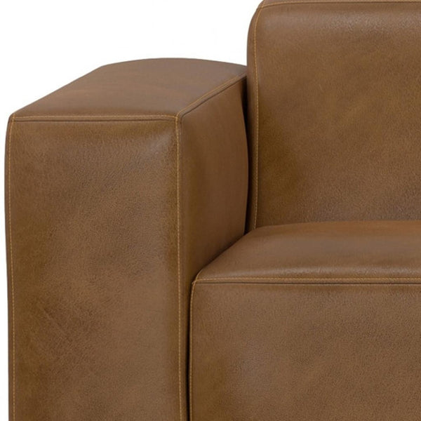 HomeRoots 122" Brown Leather Modular Wood Sofa - Luxurious Comfort, Stylish Design & Versatile Configuration Options 641008