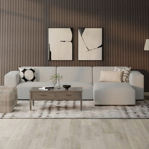 HomeRoots 122" Gray Fabric Modular Sofa - Stylish Comfort with Tufted Back & Brown Legs, Perfect for Any Space! 641009