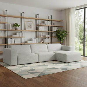 HomeRoots 122" Gray Fabric Modular Sofa - Stylish Comfort with Tufted Back & Brown Legs, Perfect for Any Space! 641009