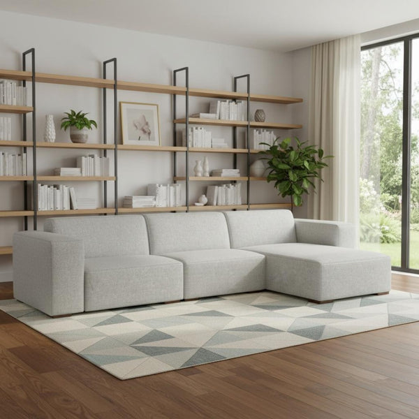 HomeRoots 122" Gray Fabric Modular Sofa - Stylish Comfort with Tufted Back & Brown Legs, Perfect for Any Space! 641009
