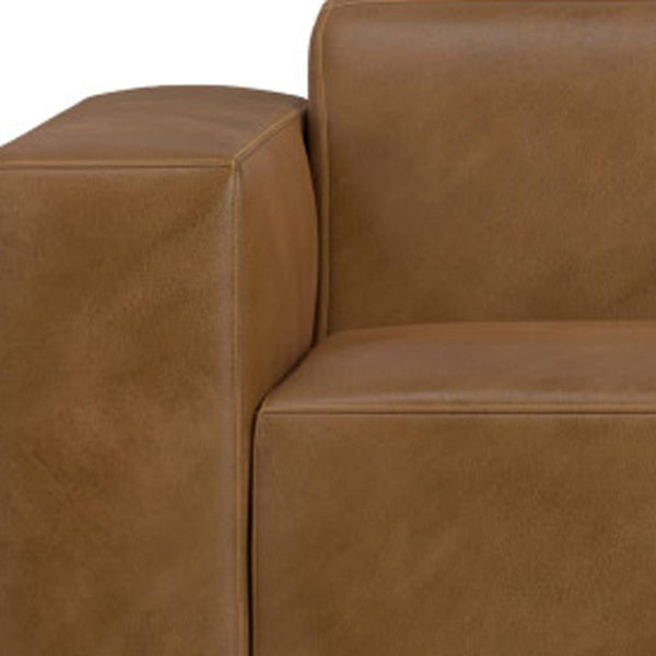 HomeRoots 88" Brown Leather Modular Sofa - Stylish, Durable Design with Versatile Comfort for Modern Living Spaces 641010
