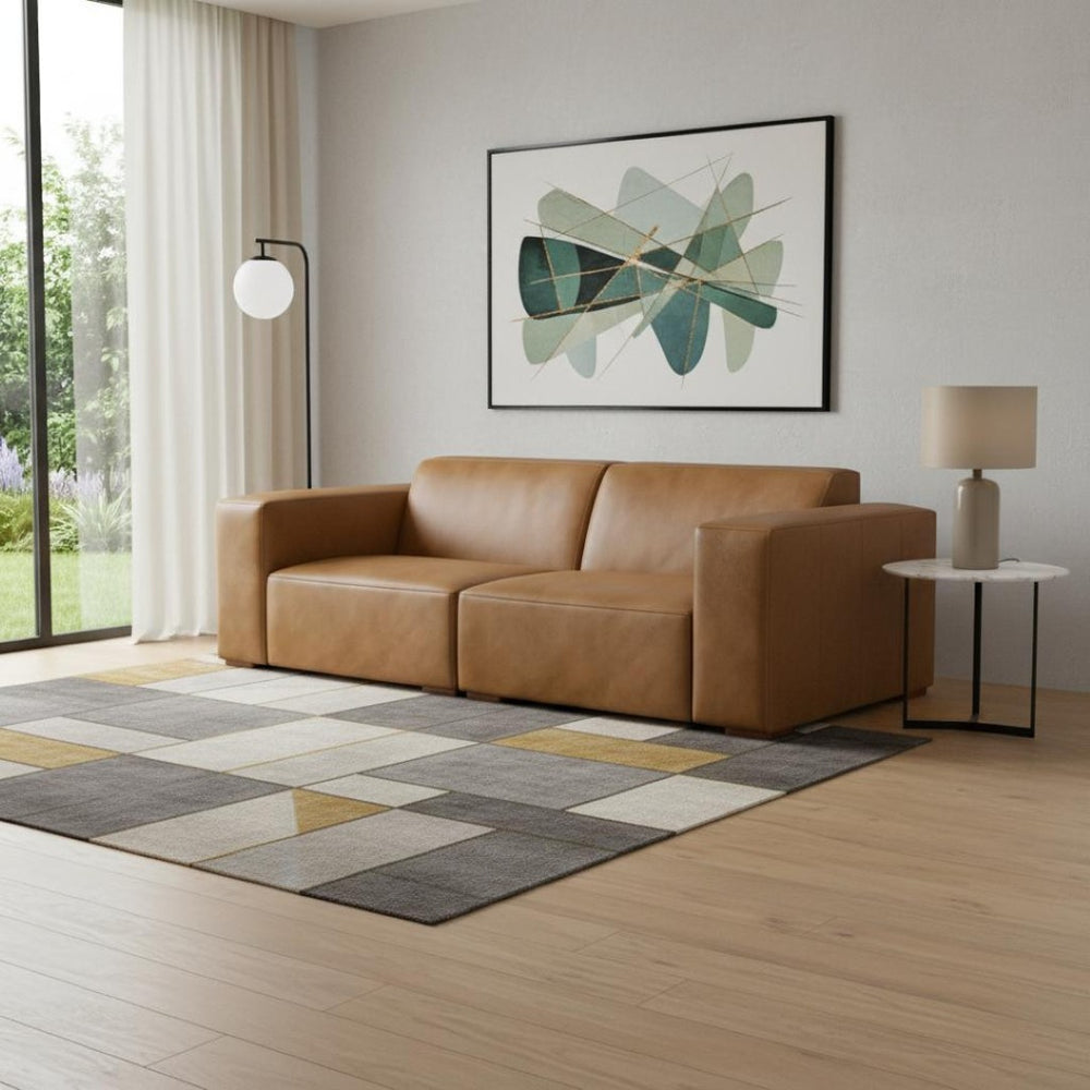 HomeRoots 88" Brown Leather Modular Sofa - Stylish, Durable Design with Versatile Comfort for Modern Living Spaces 641010
