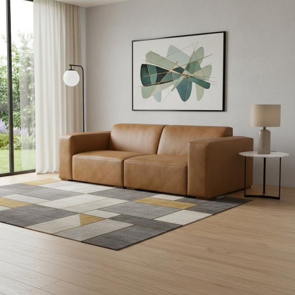 HomeRoots 88" Brown Leather Modular Sofa - Stylish, Durable Design with Versatile Comfort for Modern Living Spaces 641010