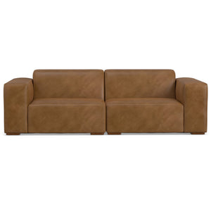 HomeRoots 88" Brown Leather Modular Sofa - Stylish, Durable Design with Versatile Comfort for Modern Living Spaces 641010