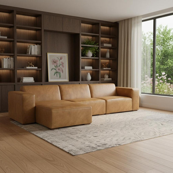 HomeRoots 122" Sienna Leather Modular Sofa – Luxurious Comfort, Stylish Design & Flexible Arrangement Options 641014