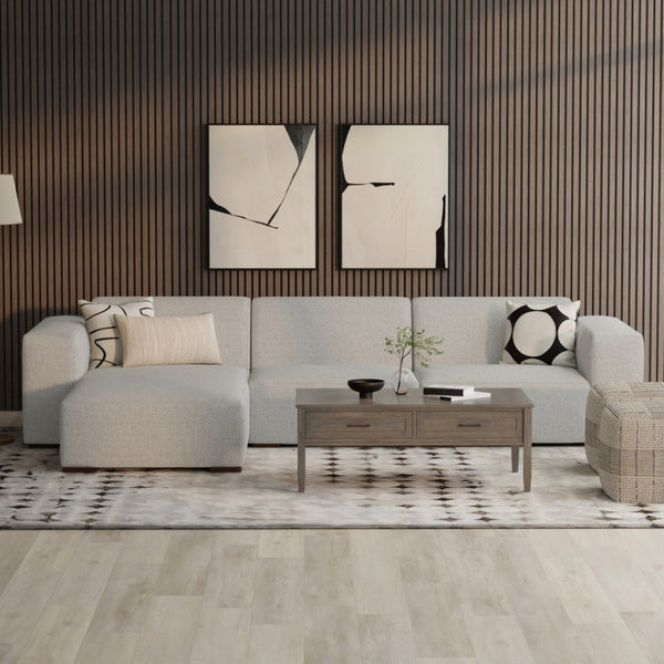 HomeRoots 122" Gray Fabric Modular Sofa - Versatile Seating for 4, Modern Design, Tufted Back & Easy Assembly 641015