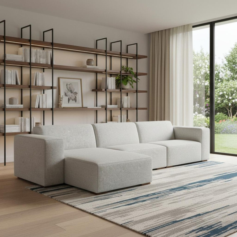 HomeRoots 122" Gray Fabric Modular Sofa - Versatile Seating for 4, Modern Design, Tufted Back & Easy Assembly 641015
