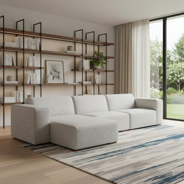 HomeRoots 122" Gray Fabric Modular Sofa - Versatile Seating for 4, Modern Design, Tufted Back & Easy Assembly 641015