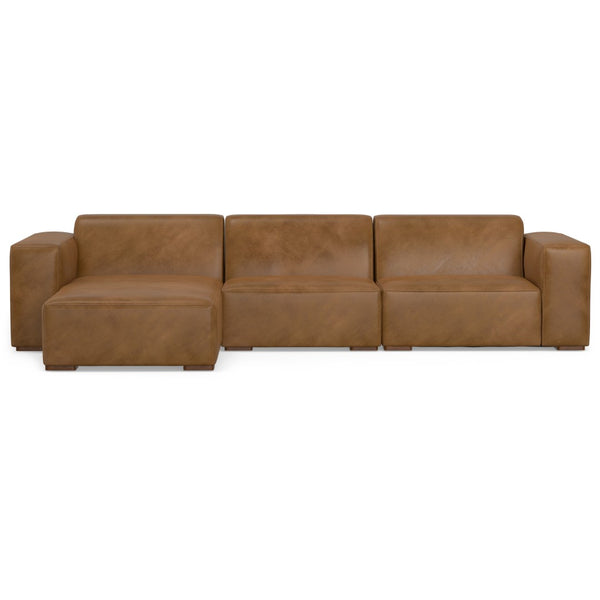 HomeRoots 122" Brown Leather Modular Sofa - Luxurious Comfort, Durable Design & Versatile Layout for Any Space 641017
