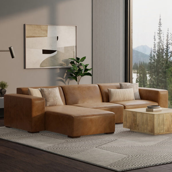 HomeRoots 122" Brown Leather Modular Sofa - Luxurious Comfort, Durable Design & Versatile Layout for Any Space 641017