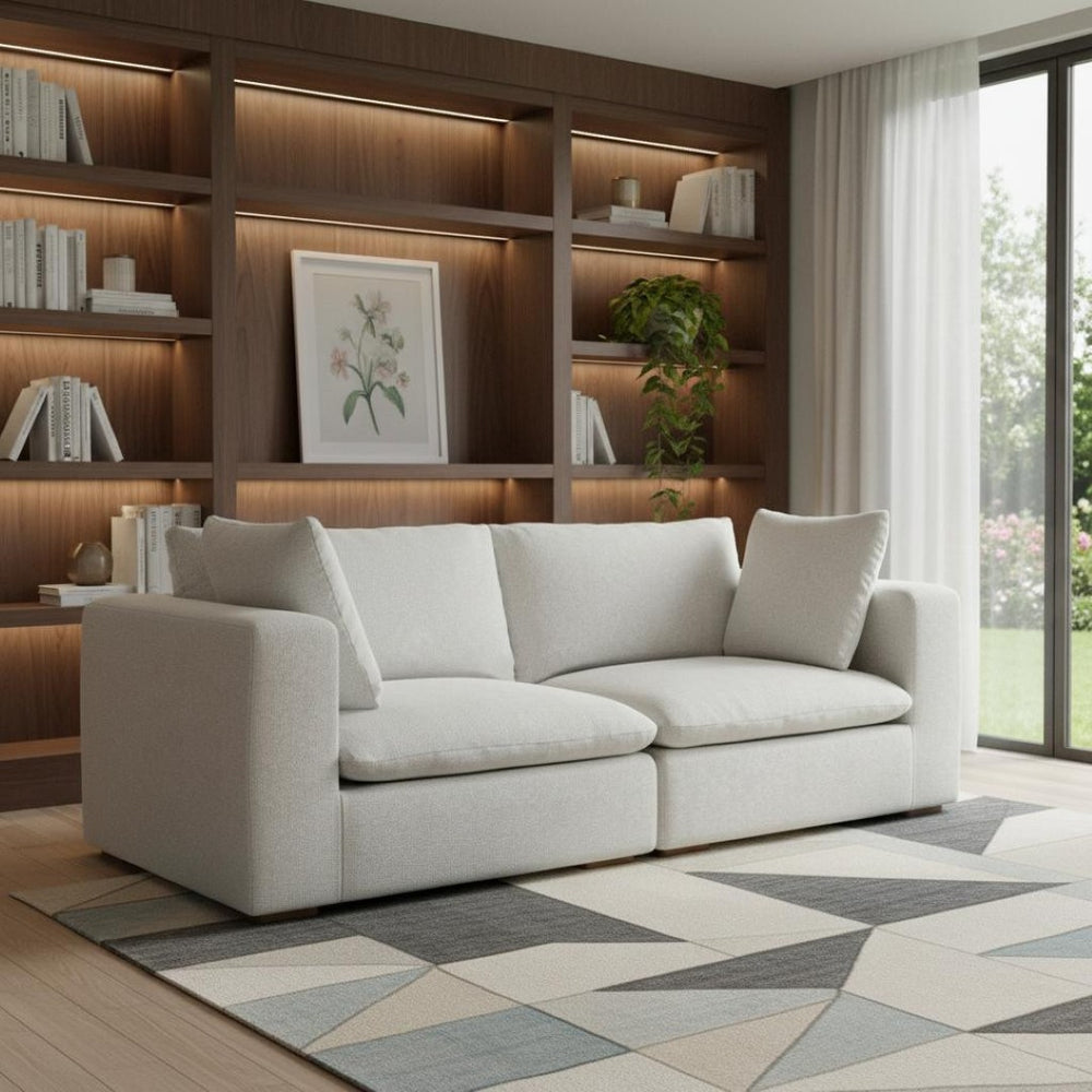 HomeRoots 88" Gray Fabric Modular Sofa - Contemporary Comfort with Tufted Back & Versatile Brown Legs, 2-Seater 641018