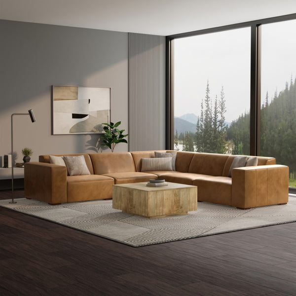 HomeRoots 116" Sienna Leather Modular Sofa - Luxurious Comfort, Stylish Design, and Configurable Layout Options 641019