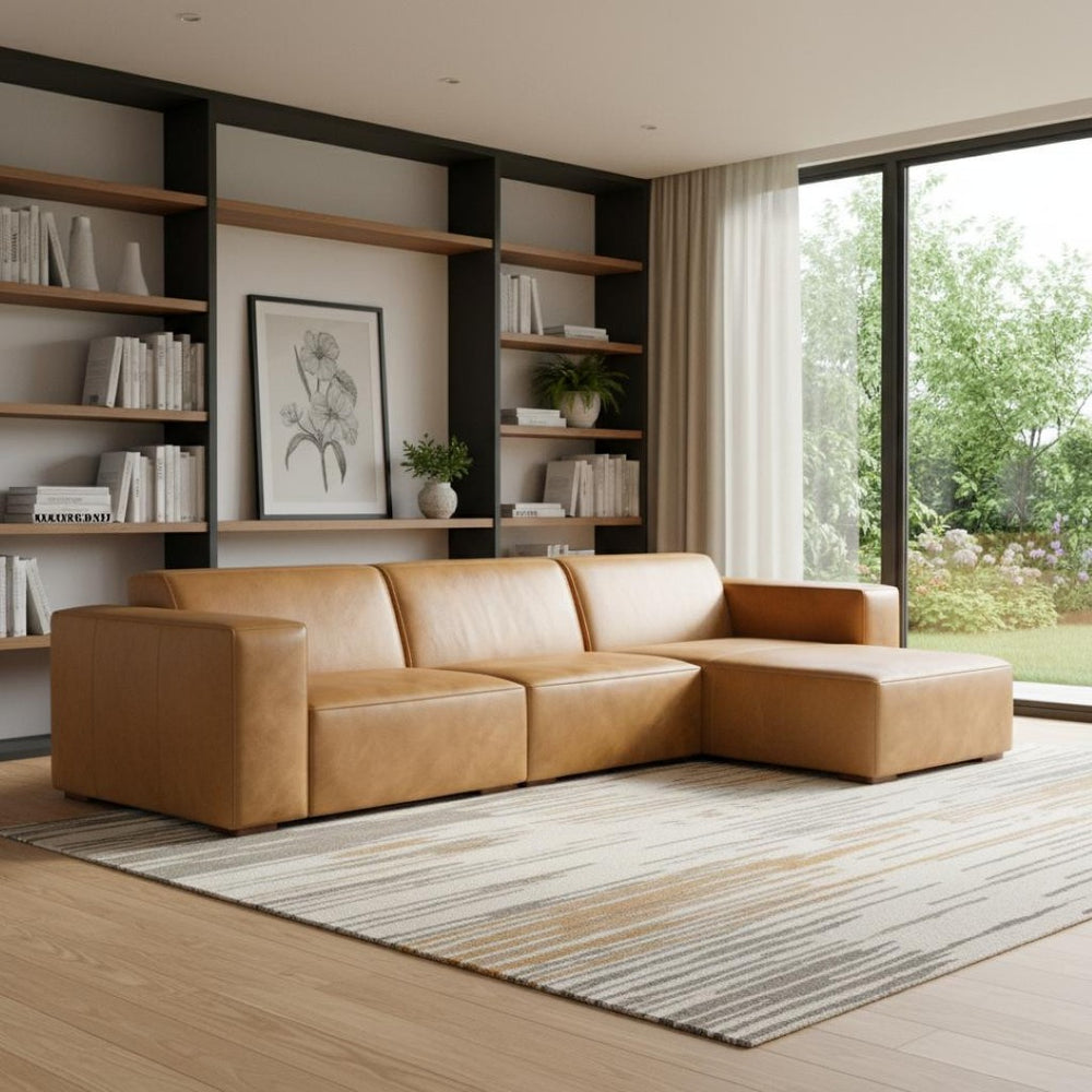 HomeRoots 122" Sienna Leather Modular Sofa - Luxurious Comfort, Stylish Design & Configurable Layout for Any Space 641020