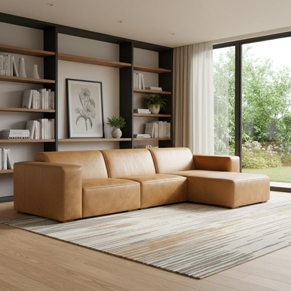 HomeRoots 122" Sienna Leather Modular Sofa - Luxurious Comfort, Stylish Design & Configurable Layout for Any Space 641020