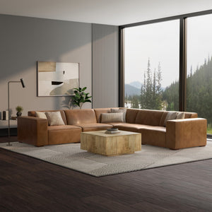 HomeRoots 116" Brown Leather Modular Sofa – Luxurious Comfort, Stylish Design, and Versatile Seating for Your Home 641022