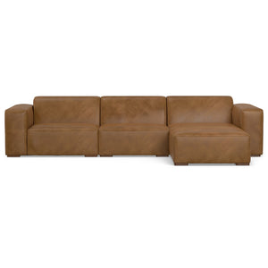 HomeRoots 122" Brown Leather Modular Wood Sofa - Luxurious Comfort, Modern Design & Versatile Seating Solution 641023
