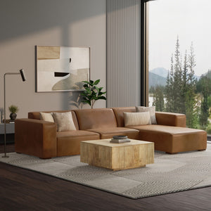 HomeRoots 122" Brown Leather Modular Wood Sofa - Luxurious Comfort, Modern Design & Versatile Seating Solution 641023