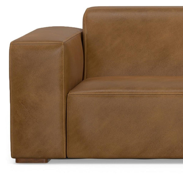 HomeRoots 122" Brown Leather Modular Wood Sofa - Luxurious Comfort, Modern Design & Versatile Seating Solution 641023