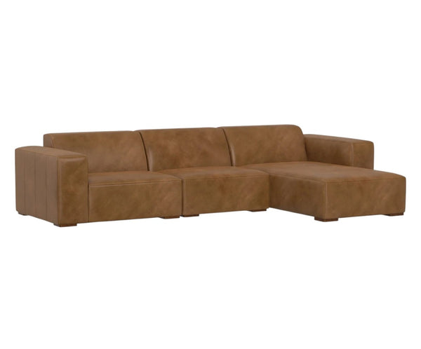 HomeRoots 122" Brown Leather Modular Wood Sofa - Luxurious Comfort, Modern Design & Versatile Seating Solution 641023