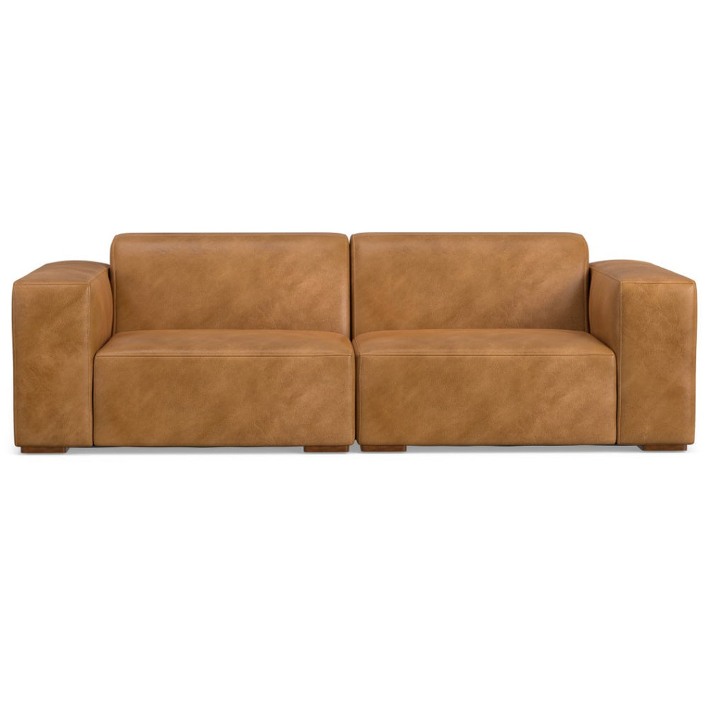 HomeRoots 88" Sienna Leather Modular Sofa - Stylish Comfort, Durable Design, and Elegant Brown Legs for Living Rooms 641024
