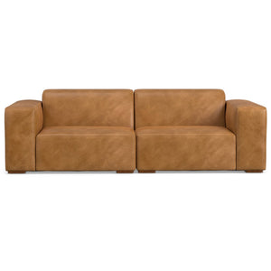 HomeRoots 88" Sienna Leather Modular Sofa - Stylish Comfort, Durable Design, and Elegant Brown Legs for Living Rooms 641024
