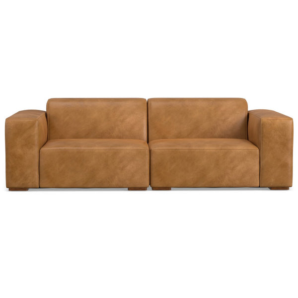 HomeRoots 88" Sienna Leather Modular Sofa - Stylish Comfort, Durable Design, and Elegant Brown Legs for Living Rooms 641024