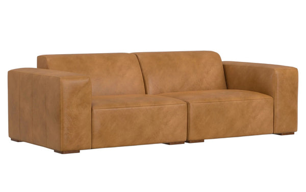 HomeRoots 88" Sienna Leather Modular Sofa - Stylish Comfort, Durable Design, and Elegant Brown Legs for Living Rooms 641024
