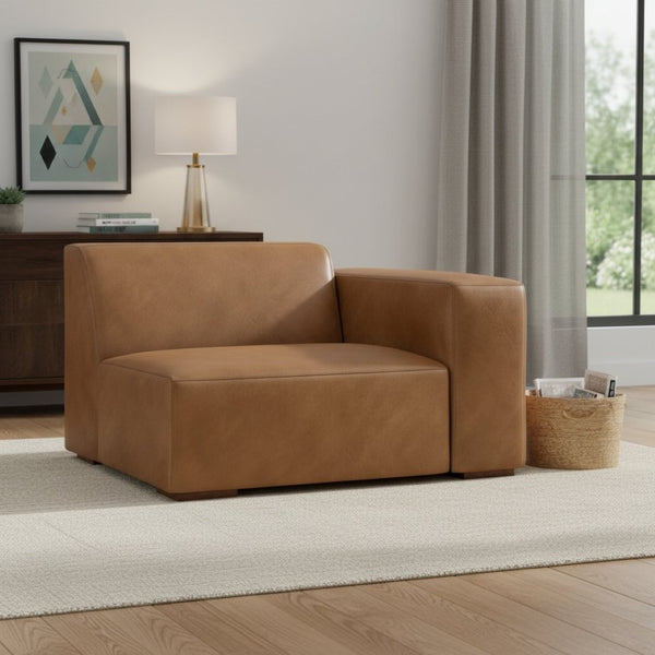 HomeRoots 44" Brown Leather Modular Sofa - Luxurious Comfort, Stylish Design & Versatile Layout for Any Space 641027