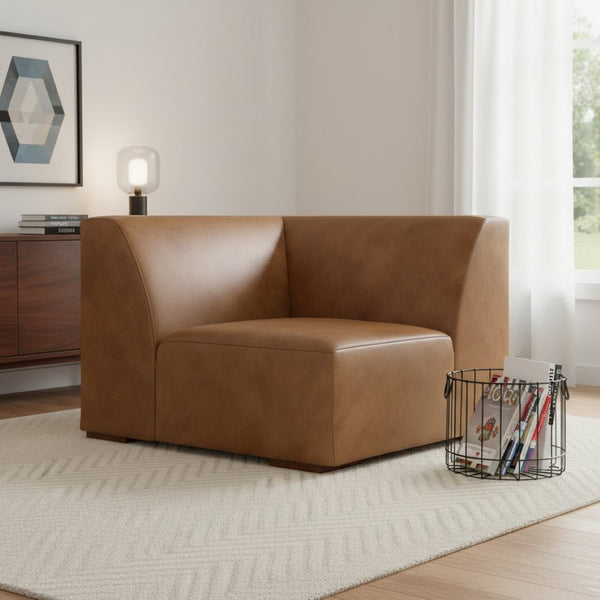 HomeRoots 38" Brown Leather Modular Sofa - Stylish Comfort, Durable Design & Versatile for Modern Living Spaces 641029
