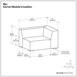 HomeRoots 38" Brown Leather Modular Sofa - Stylish Comfort, Durable Design & Versatile for Modern Living Spaces 641029