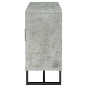 English Elm Sedona Weathered Oak Accent Cabinet with Faux Cement Frame, 3 Drawers, Shelves, Gunmetal Legs B062P351425