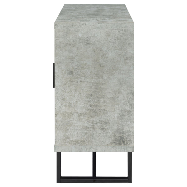 English Elm Sedona Weathered Oak Accent Cabinet with Faux Cement Frame, 3 Drawers, Shelves, Gunmetal Legs B062P351425