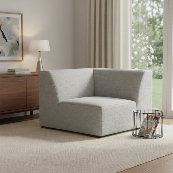 HomeRoots 38" Gray Fabric Modular Sofa – Stylish Tufted Design with Brown Legs for Modern Living Spaces 641031