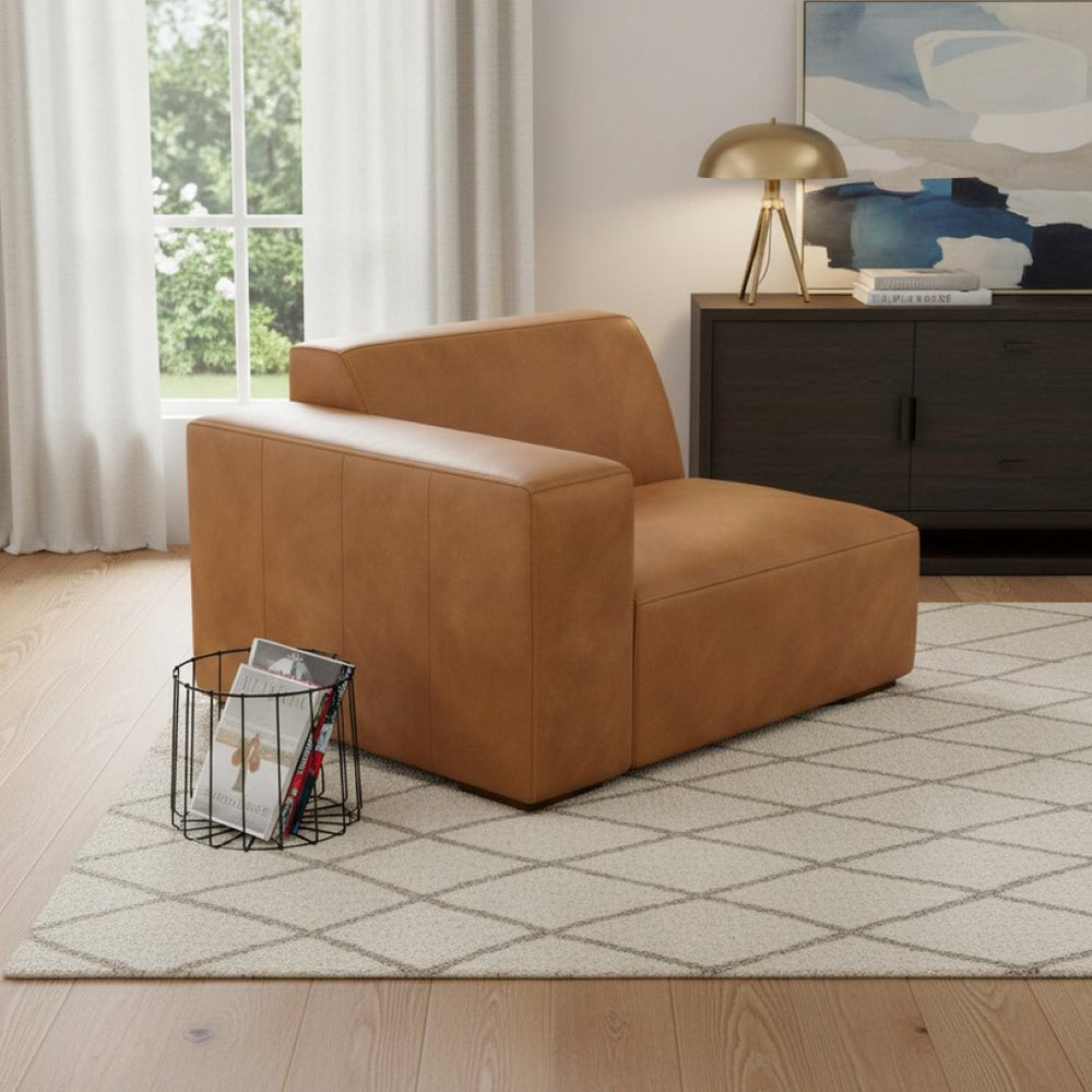 HomeRoots 44" Sienna Leather Modular Sofa - Luxurious Comfort with Brown Legs for Modern Living Spaces 641033