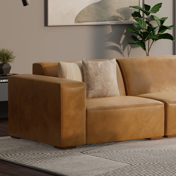 HomeRoots 44" Sienna Leather Modular Sofa - Luxurious Comfort with Brown Legs for Modern Living Spaces 641033