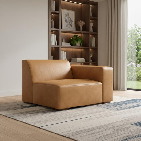 HomeRoots 44" Sienna Leather Modular Sofa - Stylish, Contemporary Comfort with Brown Legs for Modern Living Spaces 641034