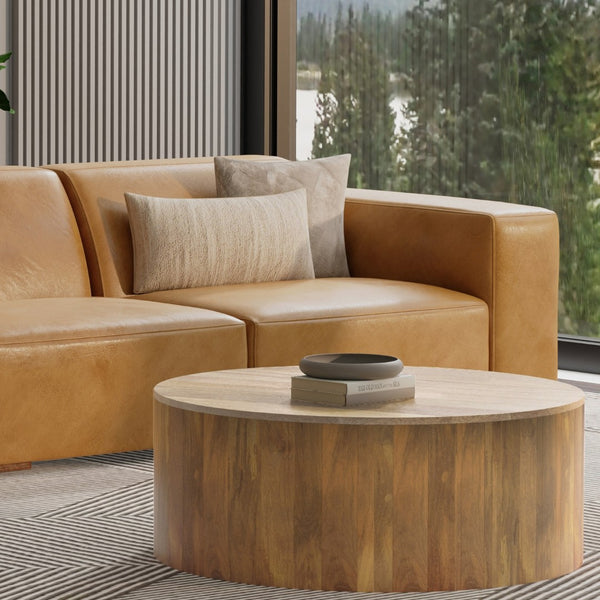 HomeRoots 44" Sienna Leather Modular Sofa - Stylish, Contemporary Comfort with Brown Legs for Modern Living Spaces 641034