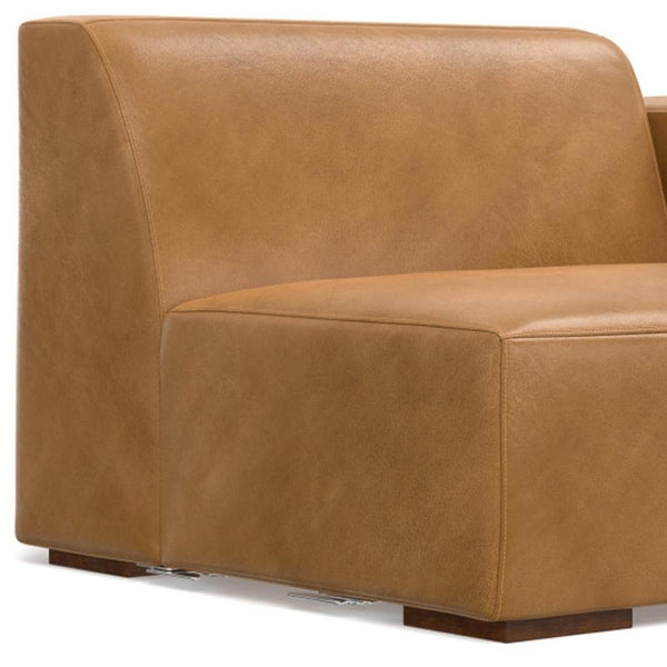 HomeRoots 44" Sienna Leather Modular Sofa - Stylish, Contemporary Comfort with Brown Legs for Modern Living Spaces 641034