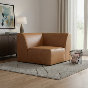HomeRoots 38" Sienna Leather Modular Sofa - Chic Design with Supportive Comfort & Stylish Brown Legs for All Rooms 641035