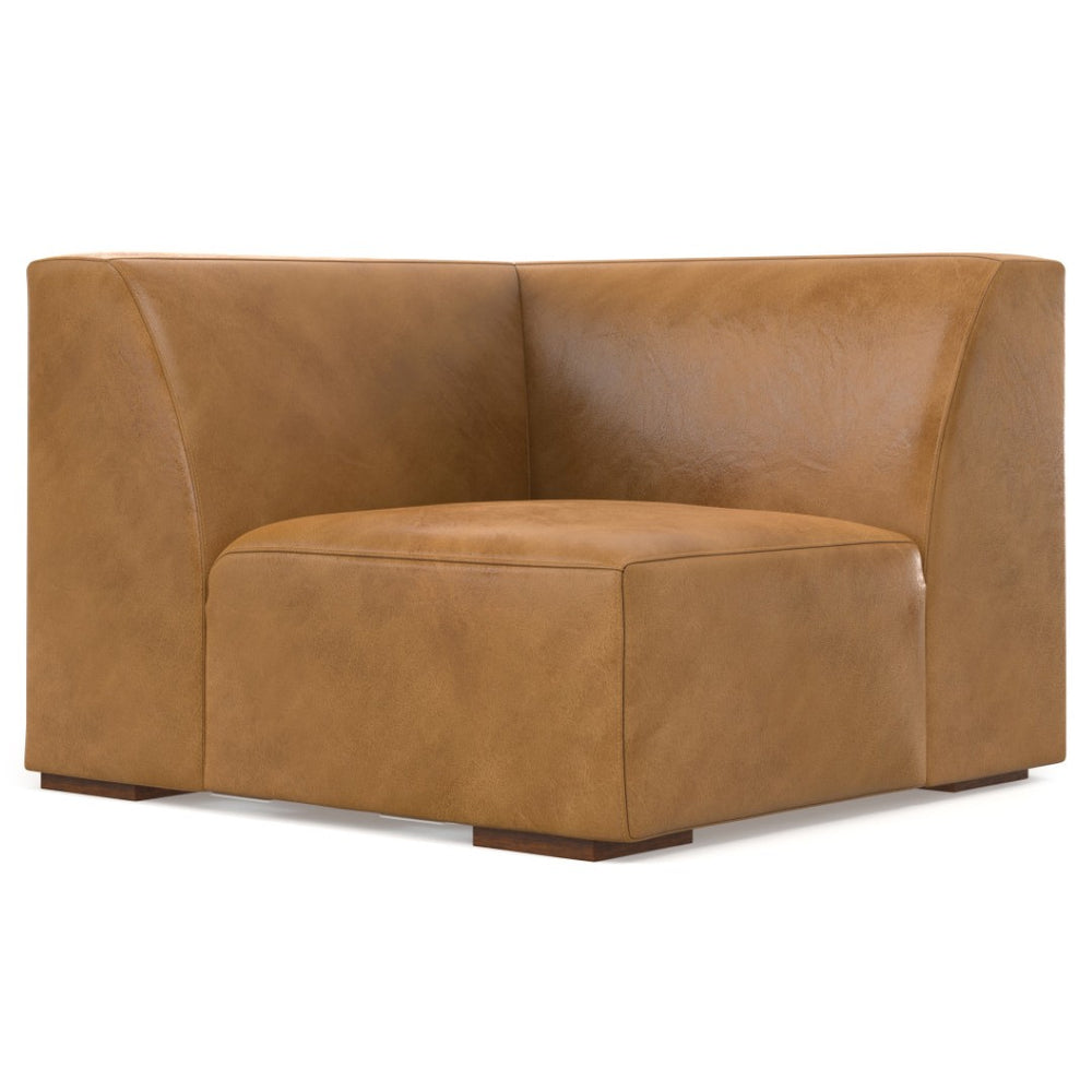 HomeRoots 38" Sienna Leather Modular Sofa - Chic Design with Supportive Comfort & Stylish Brown Legs for All Rooms 641035